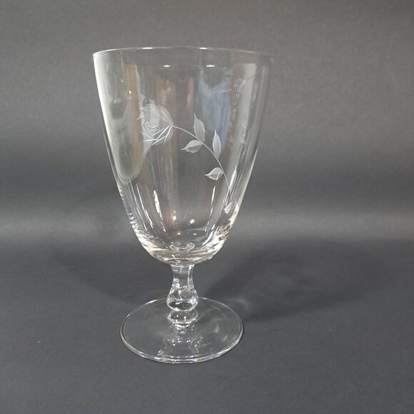 Romance Rose by Fine Arts Rose Floral Etched Stemmed Water Goblet Glass Iced Tea - Picture 7 of 11